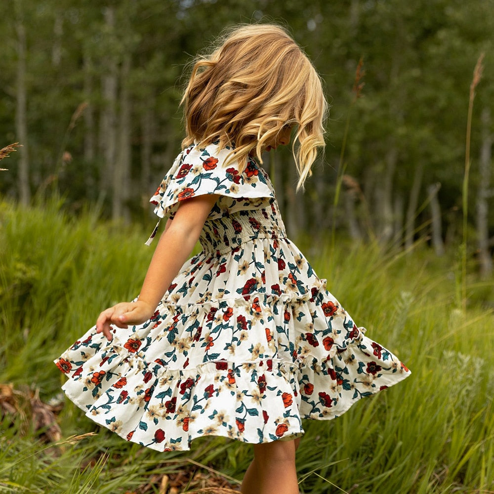소녀를 위한 꽃무늬 여름 드레스