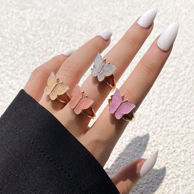Pink Acrylic Butterfly Knuckle Ring Set