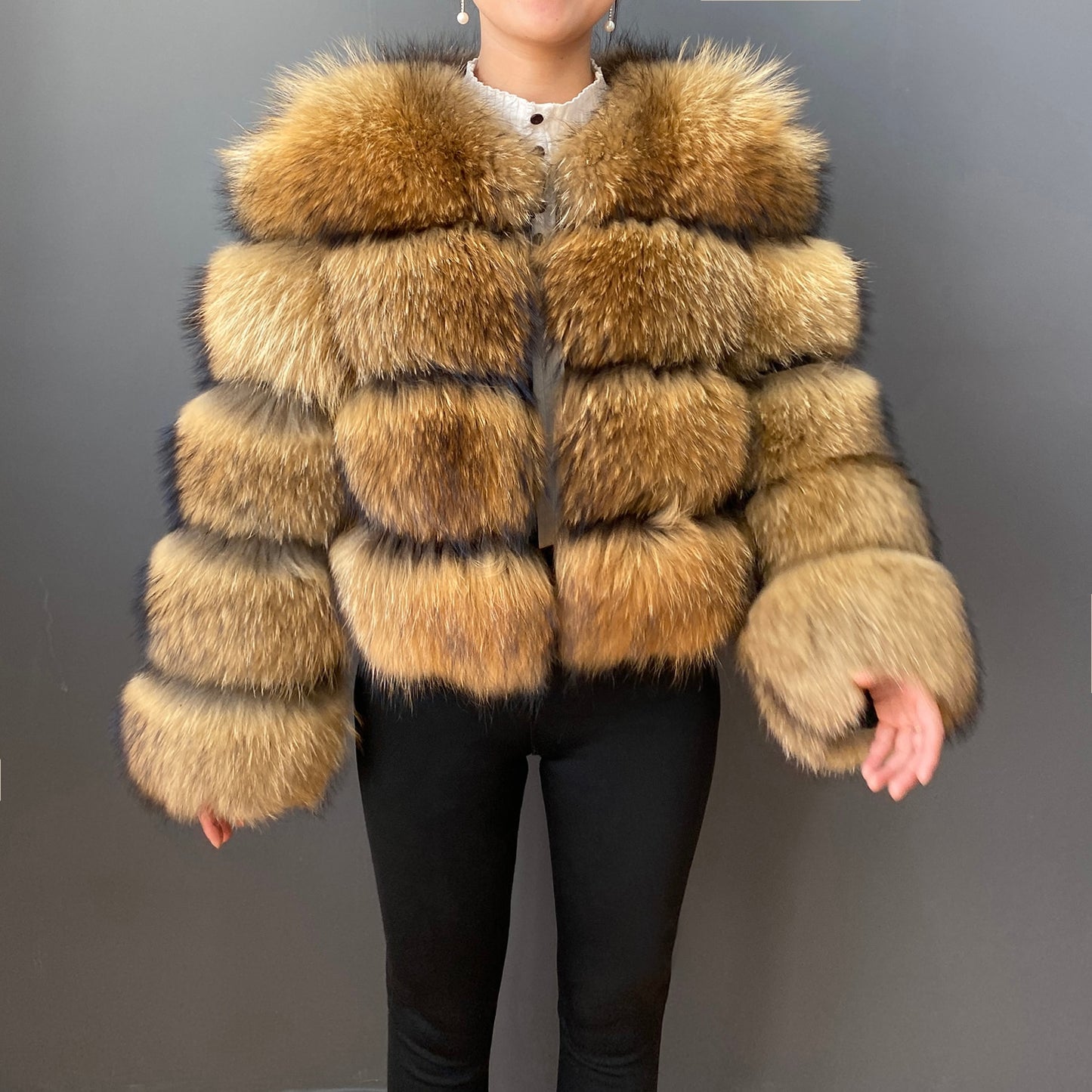 Luxury Real Fur100% Real Natural Raccoon Coat