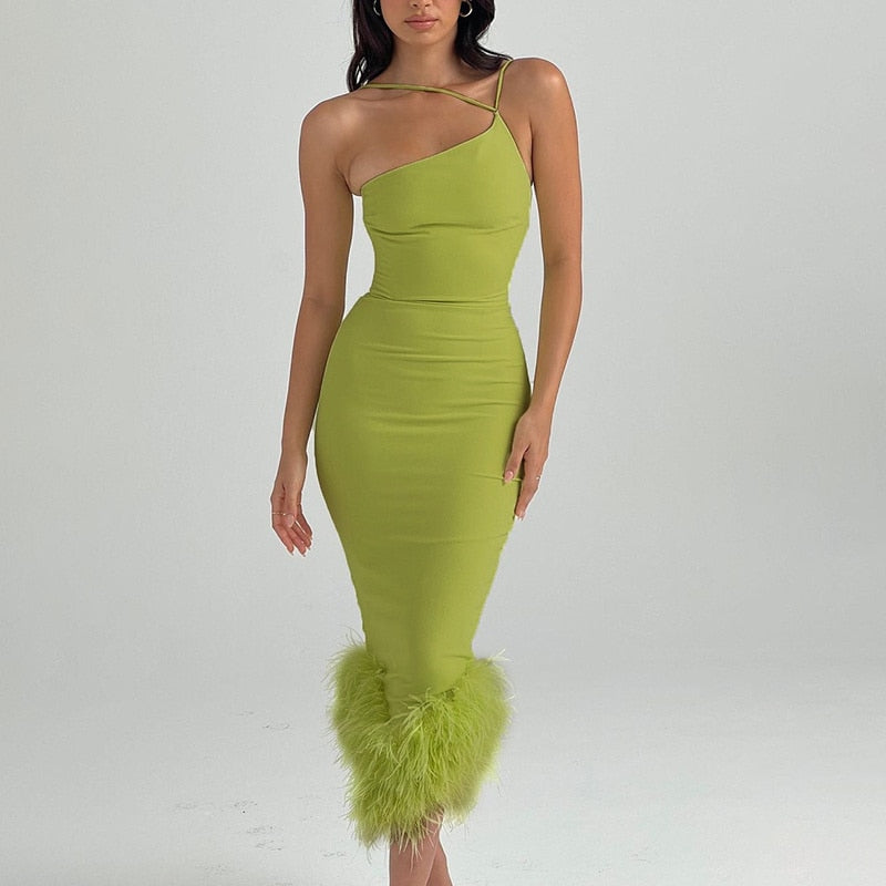 Crepe Feather - One Stripe Shoulder dress
