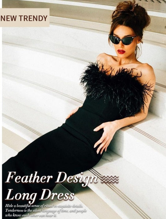 Backless Feather Long Dress