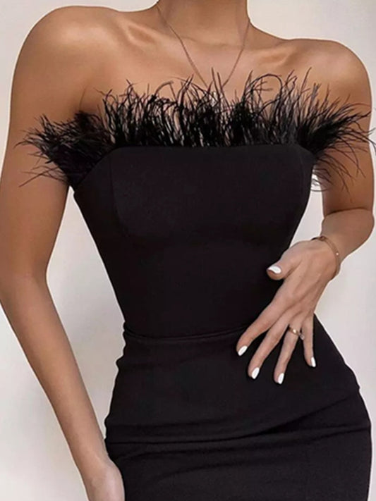 Black Backless Feather Dress