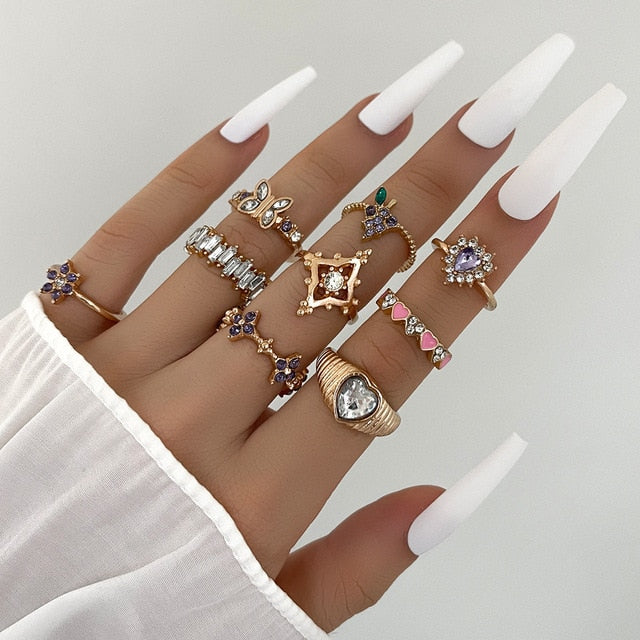 Pink Acrylic Butterfly Knuckle Ring Set