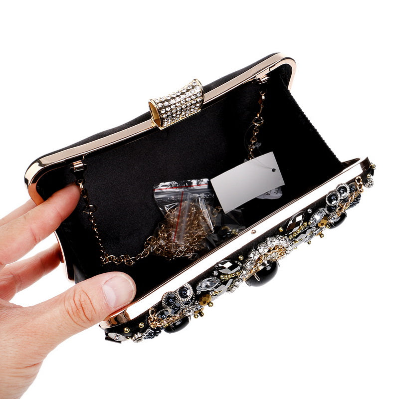 Vintage Women Black Beaded Evening Clutch Bag