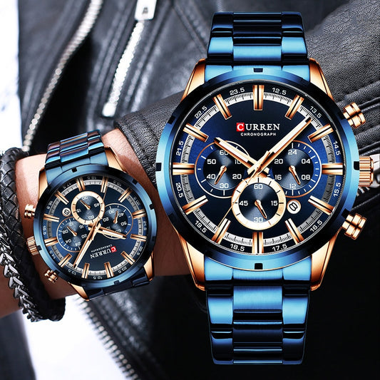Stainless Steel Blue Luxurious Wrist Watch for Men