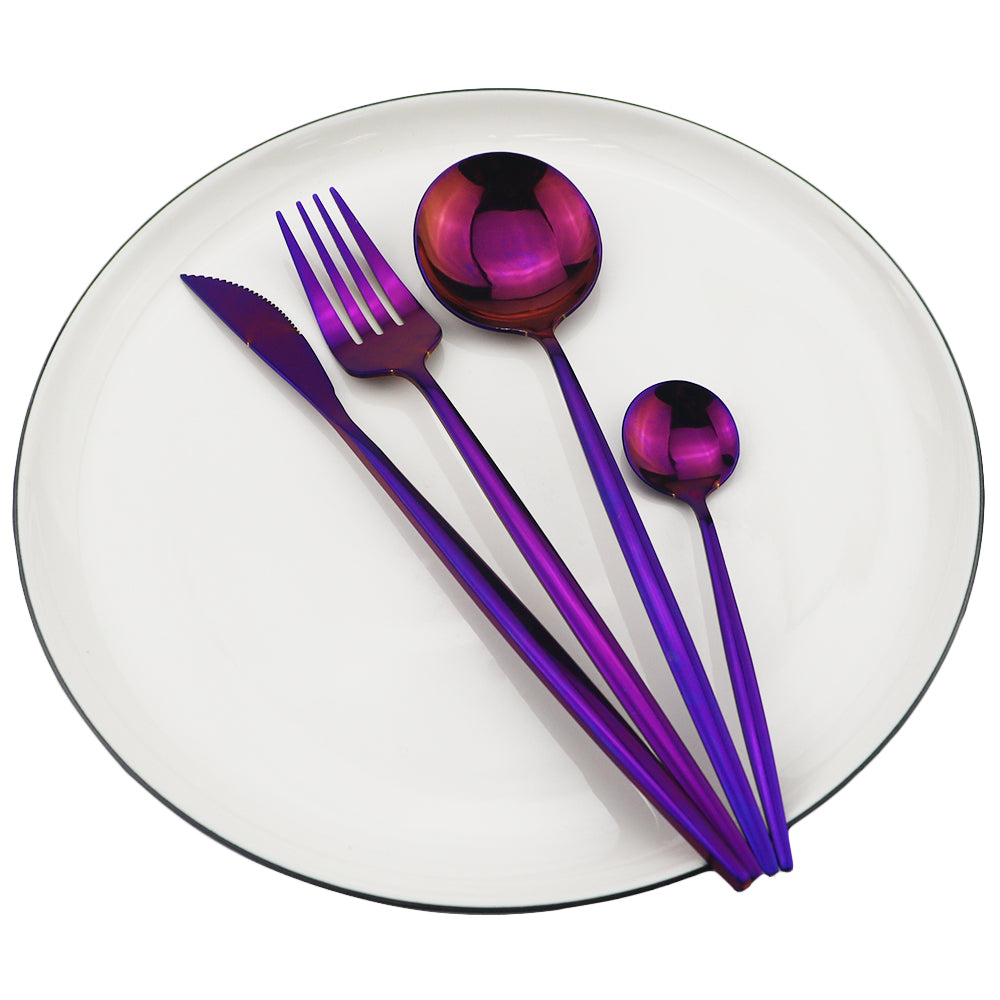 Stainless Steel Shiny Purple Dinnerware Set