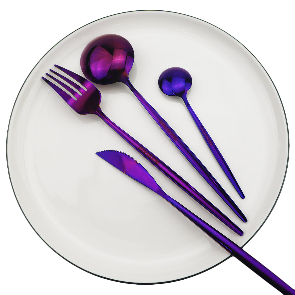 Stainless Steel Shiny Purple Dinnerware Set