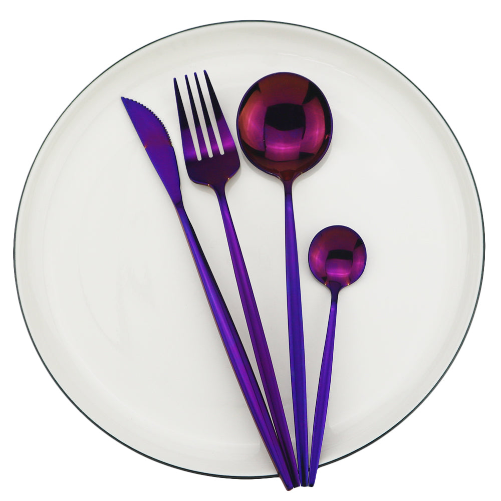 Stainless Steel Shiny Purple Dinnerware Set