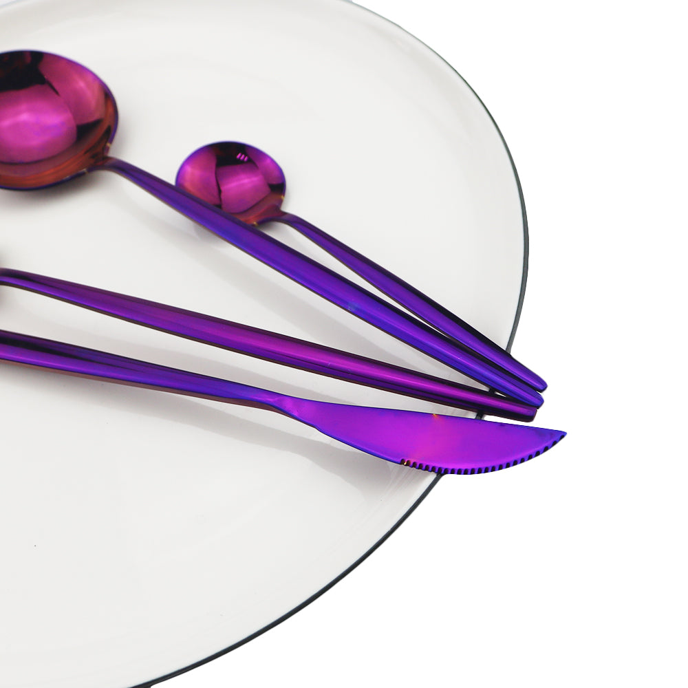 Stainless Steel Shiny Purple Dinnerware Set