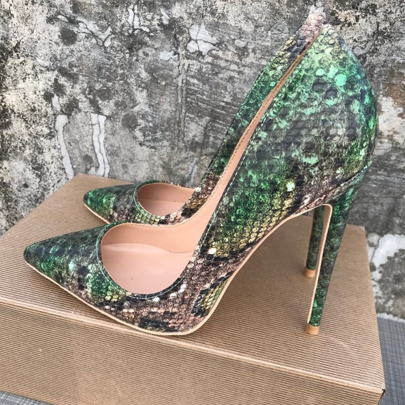 High-heels Green snake pattern shoes