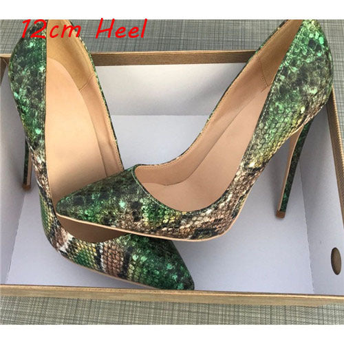 High-heels Green snake pattern shoes