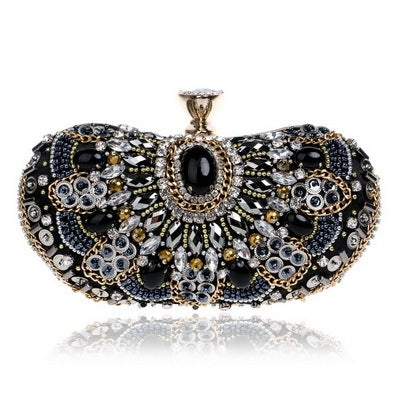 Vintage Women Black Beaded Evening Clutch Bag