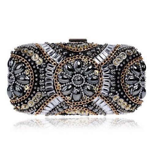 Vintage Women Black Beaded Evening Clutch Bag