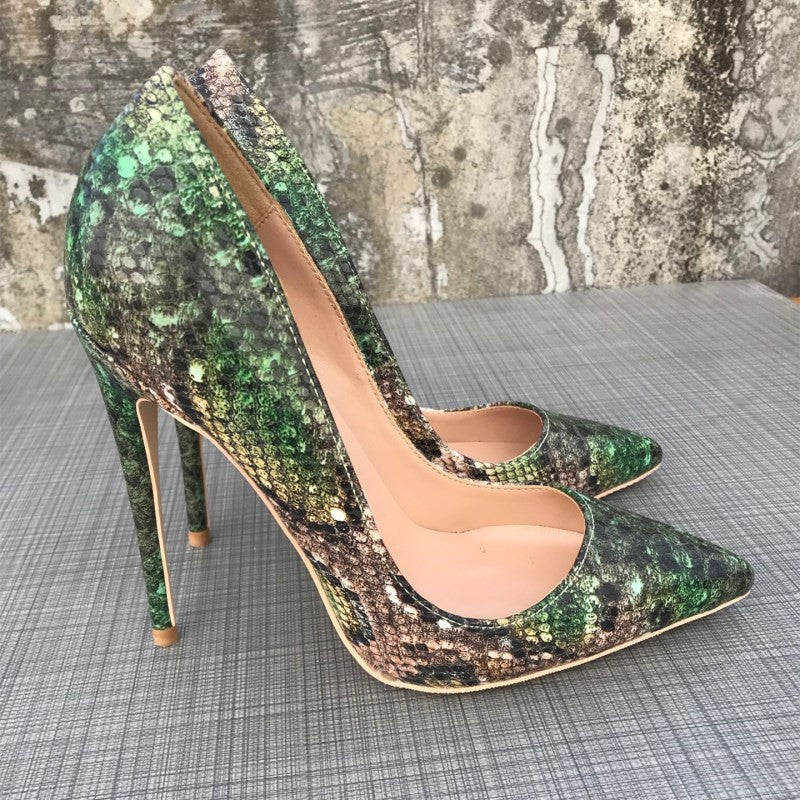 High-heels Green snake pattern shoes