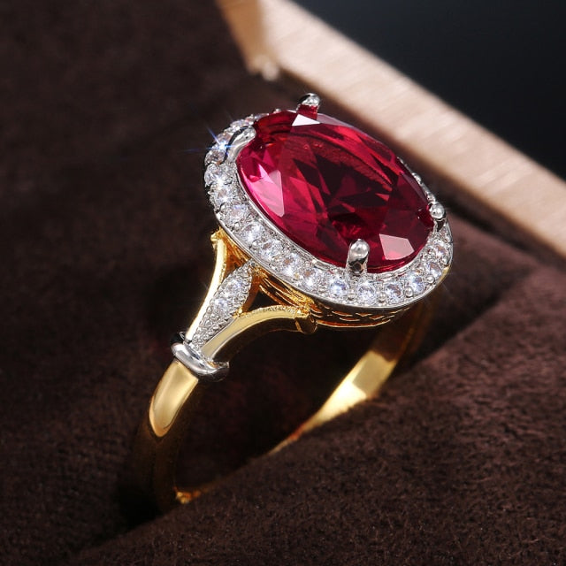 Bague De Luxe Ovale Rose Rouge Zircone