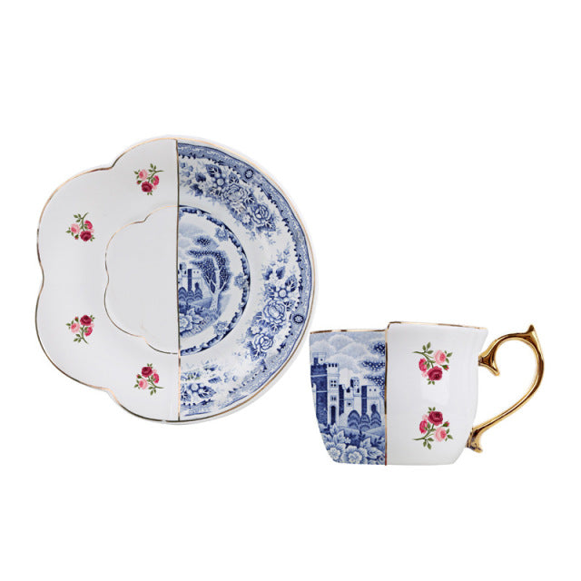 Luxury British Style  Coffee Cup And Saucer Set With Golden Hand