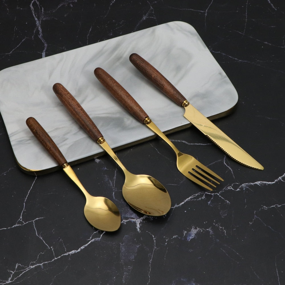 Golden Stainless Steel Spoons And Forks.