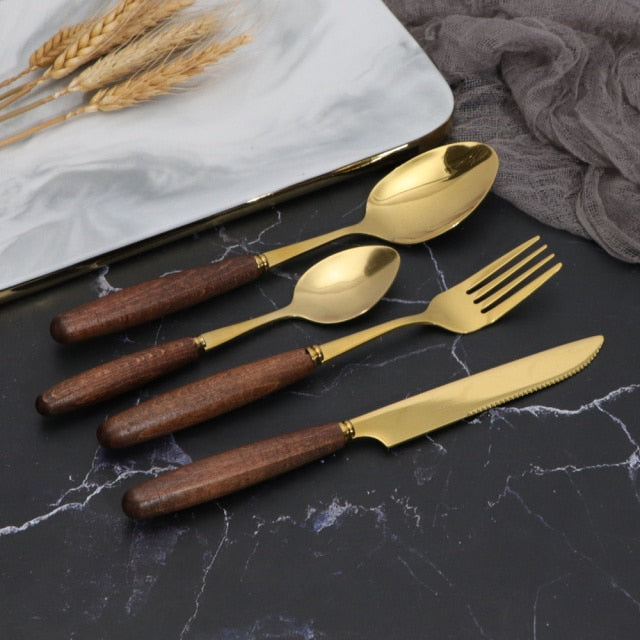 Golden Stainless Steel Spoons And Forks.