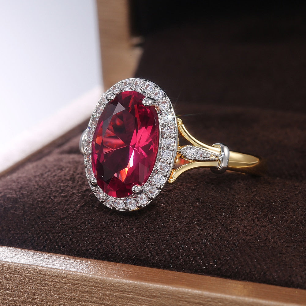 Luxury Oval Rose Red Zirconia Ring