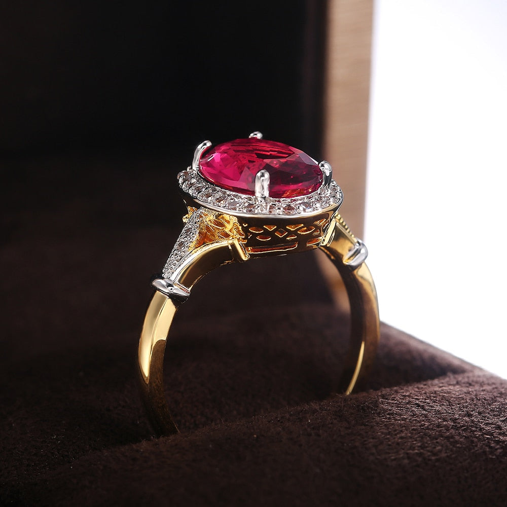 Luxury Oval Rose Red Zirconia Ring