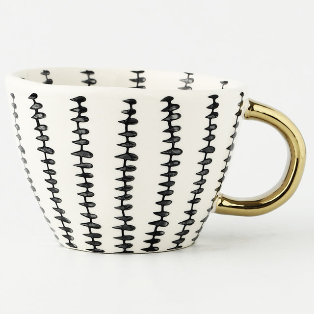 Handmade Geometric Ceramic Mugs With Gold Hand