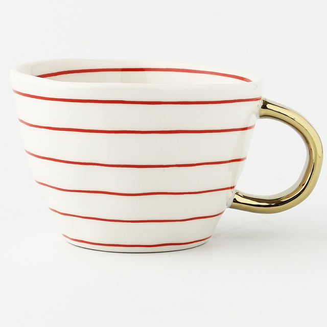 Handmade Geometric Ceramic Mugs With Gold Hand