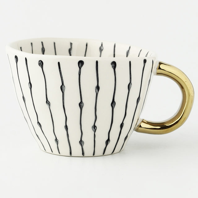 Handmade Geometric Ceramic Mugs With Gold Hand