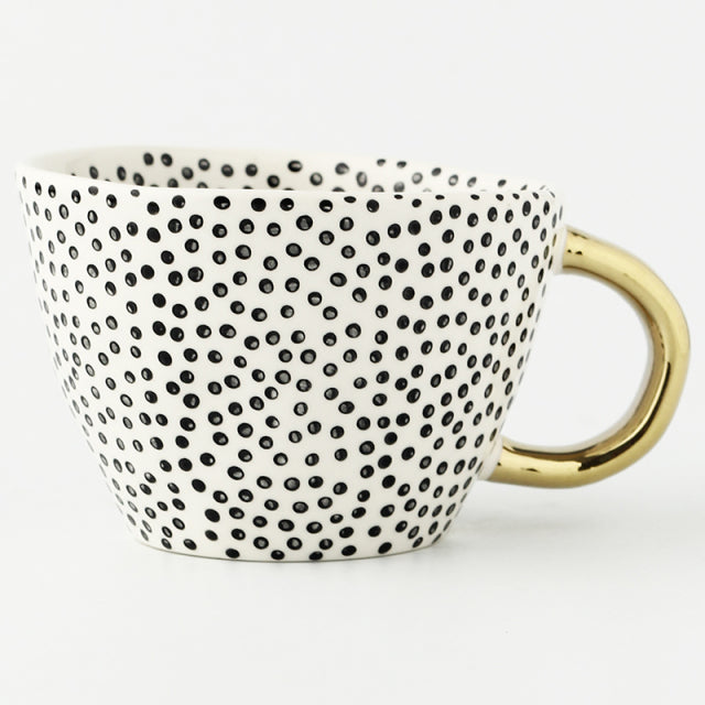 Handmade Geometric Ceramic Mugs With Gold Hand