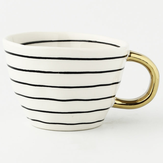 Handmade Geometric Ceramic Mugs With Gold Hand