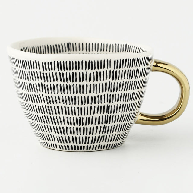 Handmade Geometric Ceramic Mugs With Gold Hand