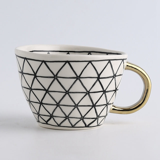 Handmade Geometric Ceramic Mugs With Gold Hand