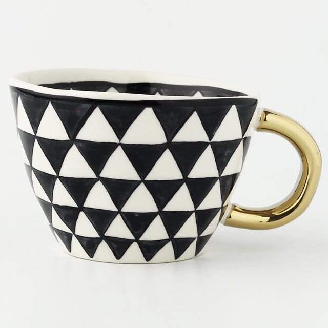 Handmade Geometric Ceramic Mugs With Gold Hand