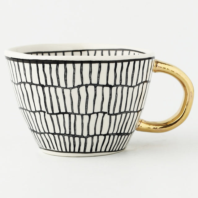 Handmade Geometric Ceramic Mugs With Gold Hand