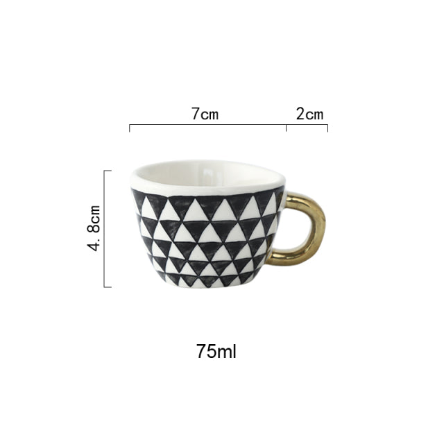 Handmade Geometric Ceramic Mugs With Gold Hand