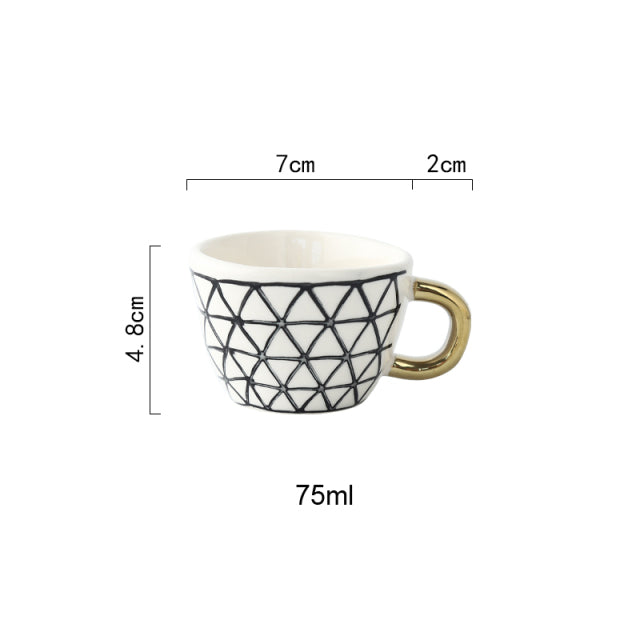 Handmade Geometric Ceramic Mugs With Gold Hand