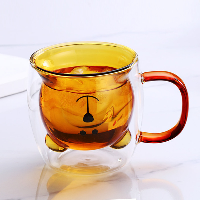 Creative Cute Bear Coffee Mugs Double Glass