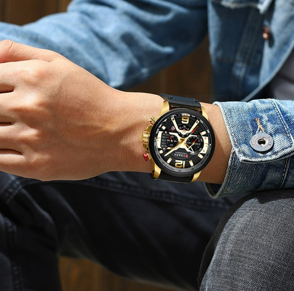 Orologi sportivi casual blu in pelle di lusso per uomo