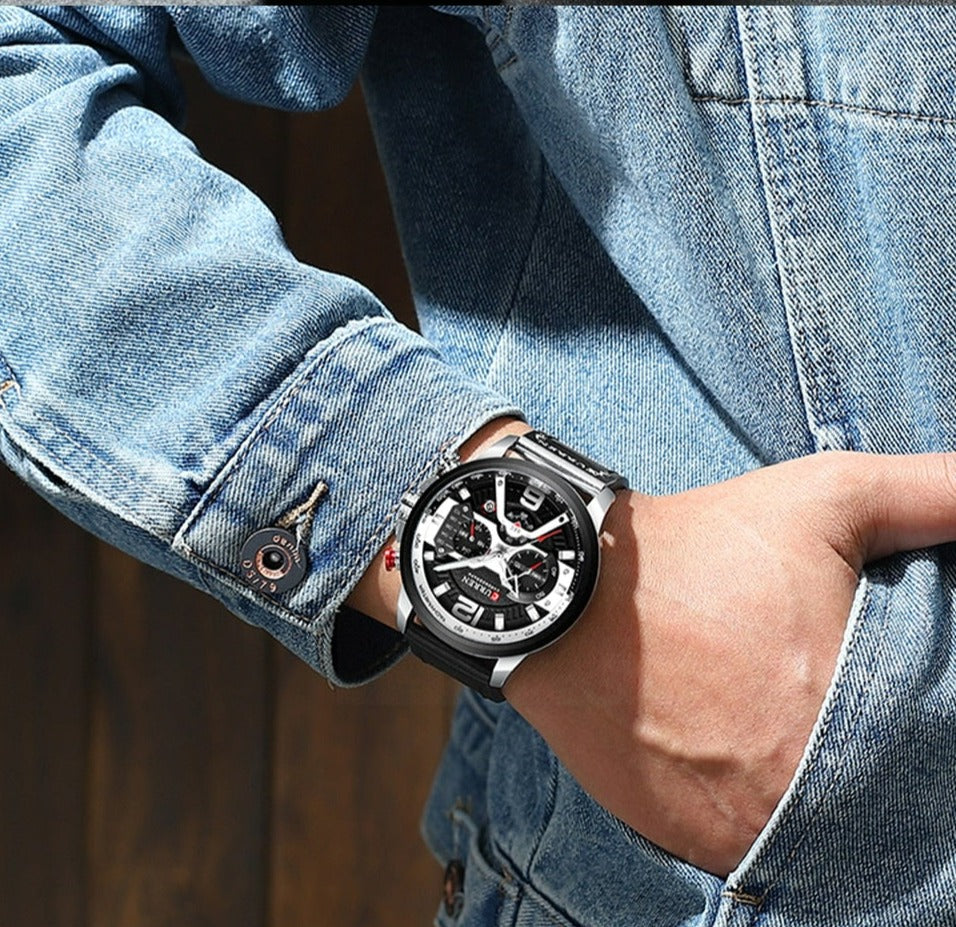 Orologi sportivi casual blu in pelle di lusso per uomo