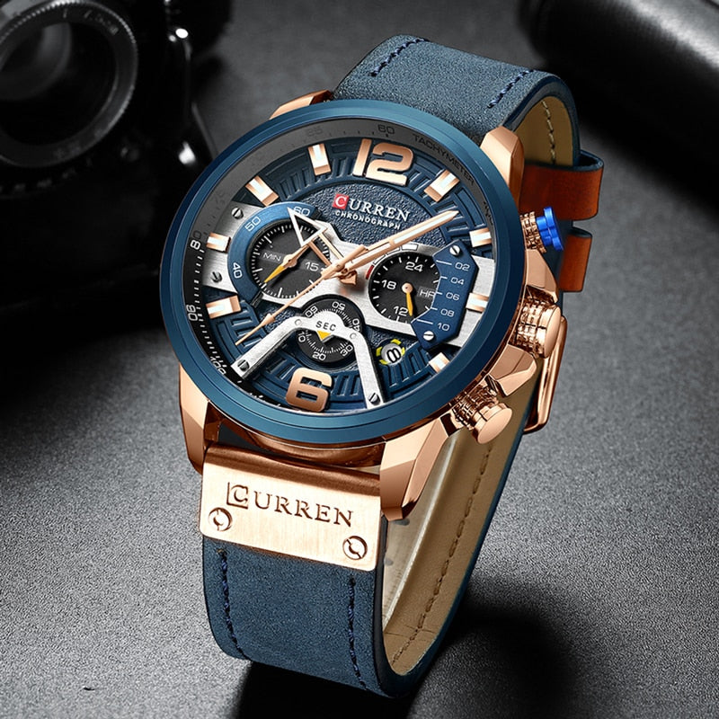 Orologi sportivi casual blu in pelle di lusso per uomo