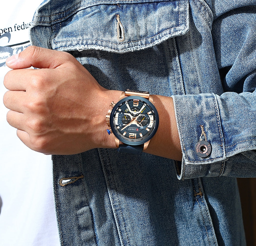 Orologi sportivi casual blu in pelle di lusso per uomo