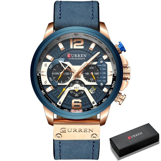 Blue Casual Sport Watches Luxury Leather for Men