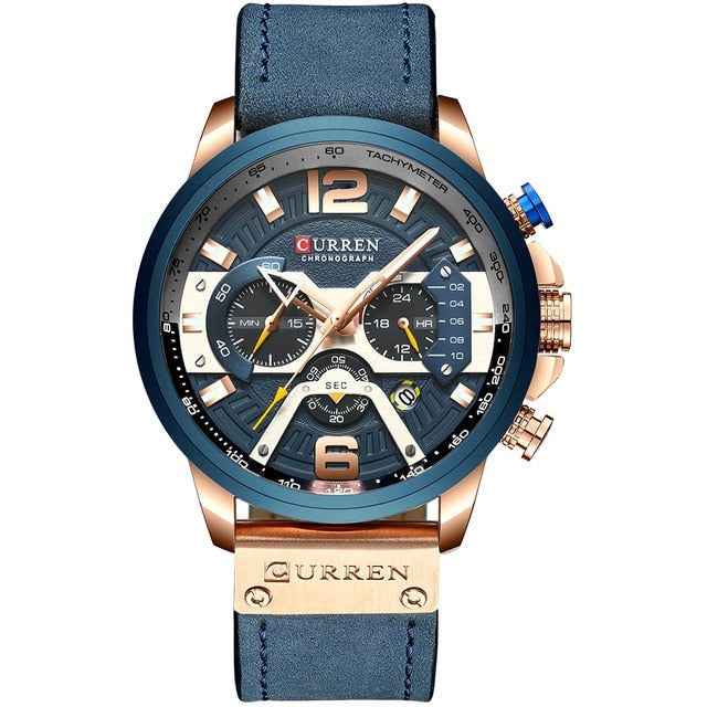 Blue Casual Sport Watches Luxury Leather for Men