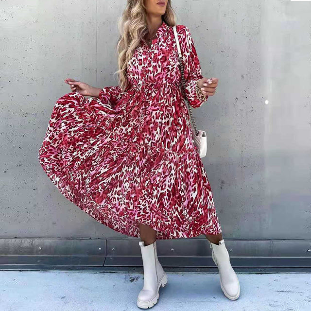 Elegant Boho Ruffle V Neck Vintage Floral Print Dress