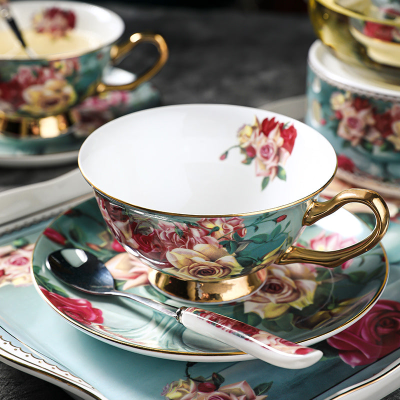 Luxury British Style Cups Saucer Spoon Set