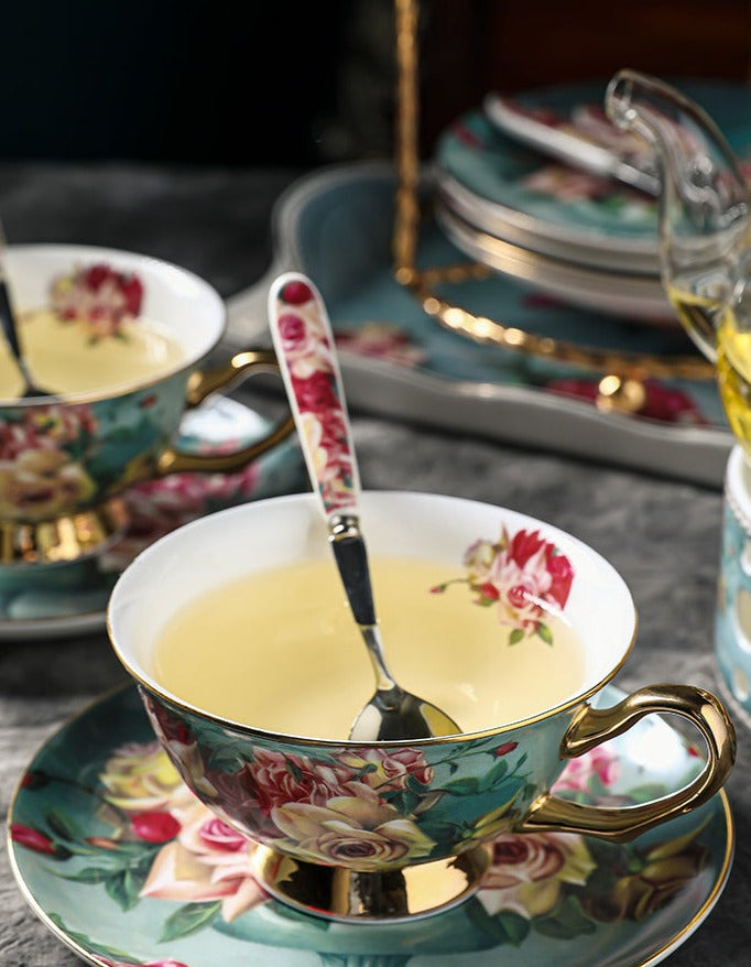 Luxury British Style Cups Saucer Spoon Set