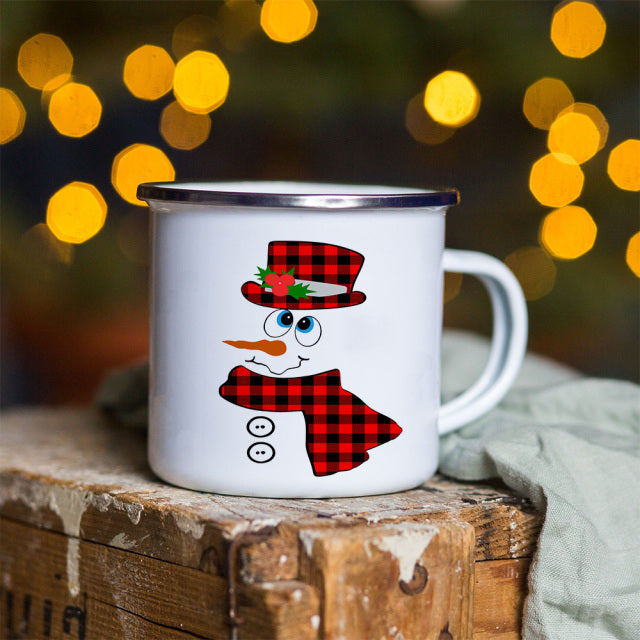 Snowman Deer Print Enamel Coffee Mugs