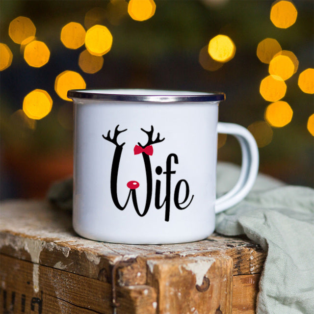 Snowman Deer Print Enamel Coffee Mugs