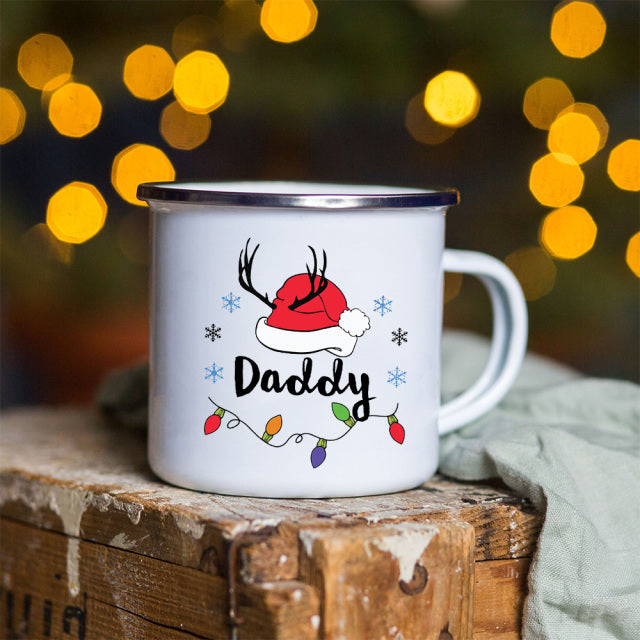 Snowman Deer Print Enamel Coffee Mugs