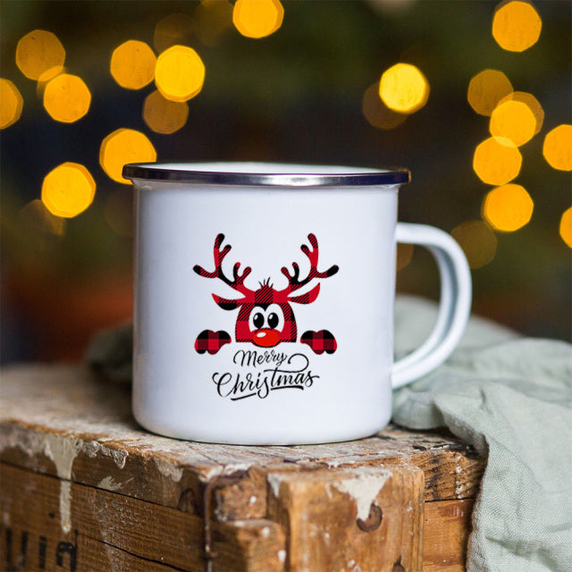 Snowman Deer Print Enamel Coffee Mugs