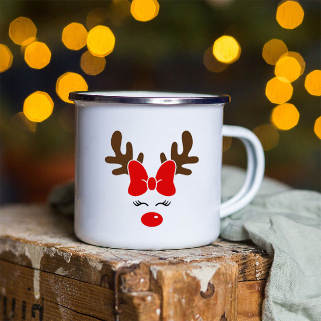 Snowman Deer Print Enamel Coffee Mugs